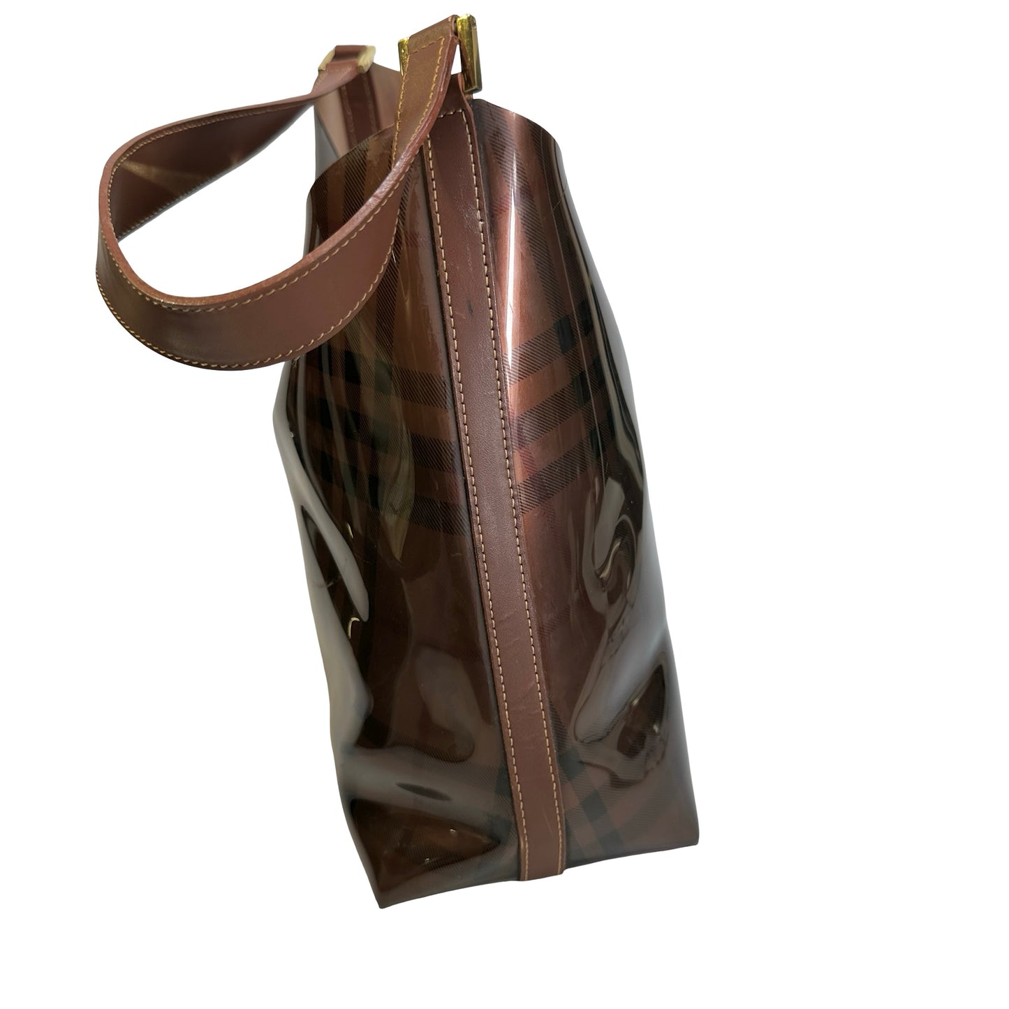 Used BURBERRY Check PVC Tote Handbag Brown