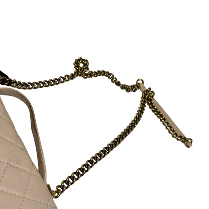 Used CHANEL Quilted Leather Kelly Flap Handbag Beige Gold Tone Hardware