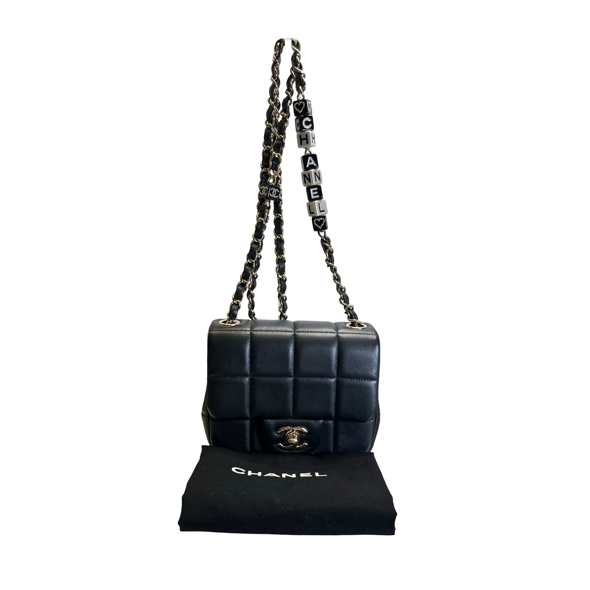 Used CHANEL Lambskin 23C Monaco Mini square flap bag Cross body bag Black