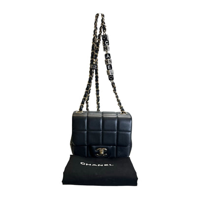 Used CHANEL Lambskin 23C Monaco Mini square flap bag Cross body bag Black