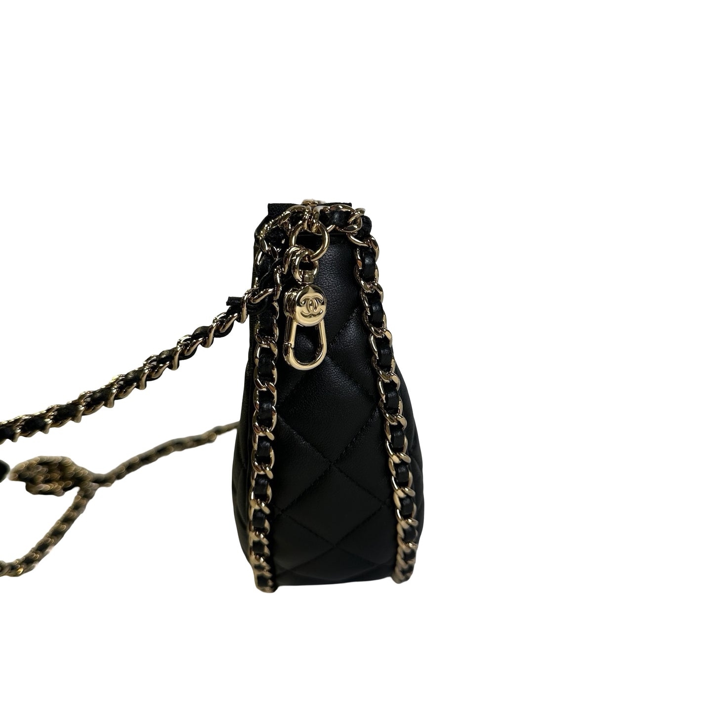 Used CHANEL Quilted Leather Quilted Hobo Hobo Bag Black Gold