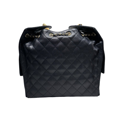 New Chanel 25 Medium Chain Shoulder Bag Black GHW
