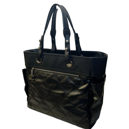 Used CHANEL Quilted Coated Canvas Paris Biarritz Tote Bag Black