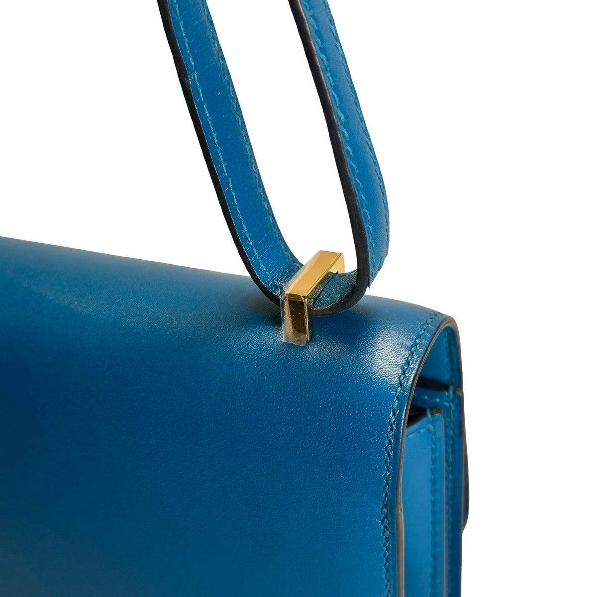 Used HERMES Epsom Leather Constance Shoulder Bag Blue Gold Hardware