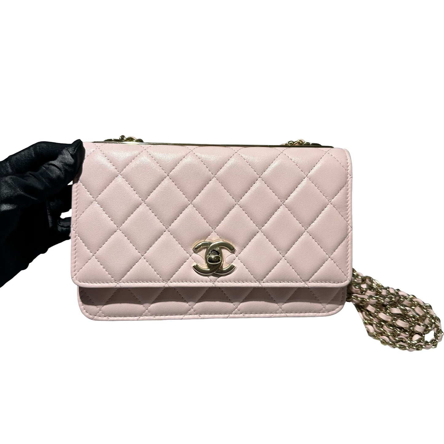Used CHANEL Lambskin Leather WOC Cross Body Bag Pink GHW