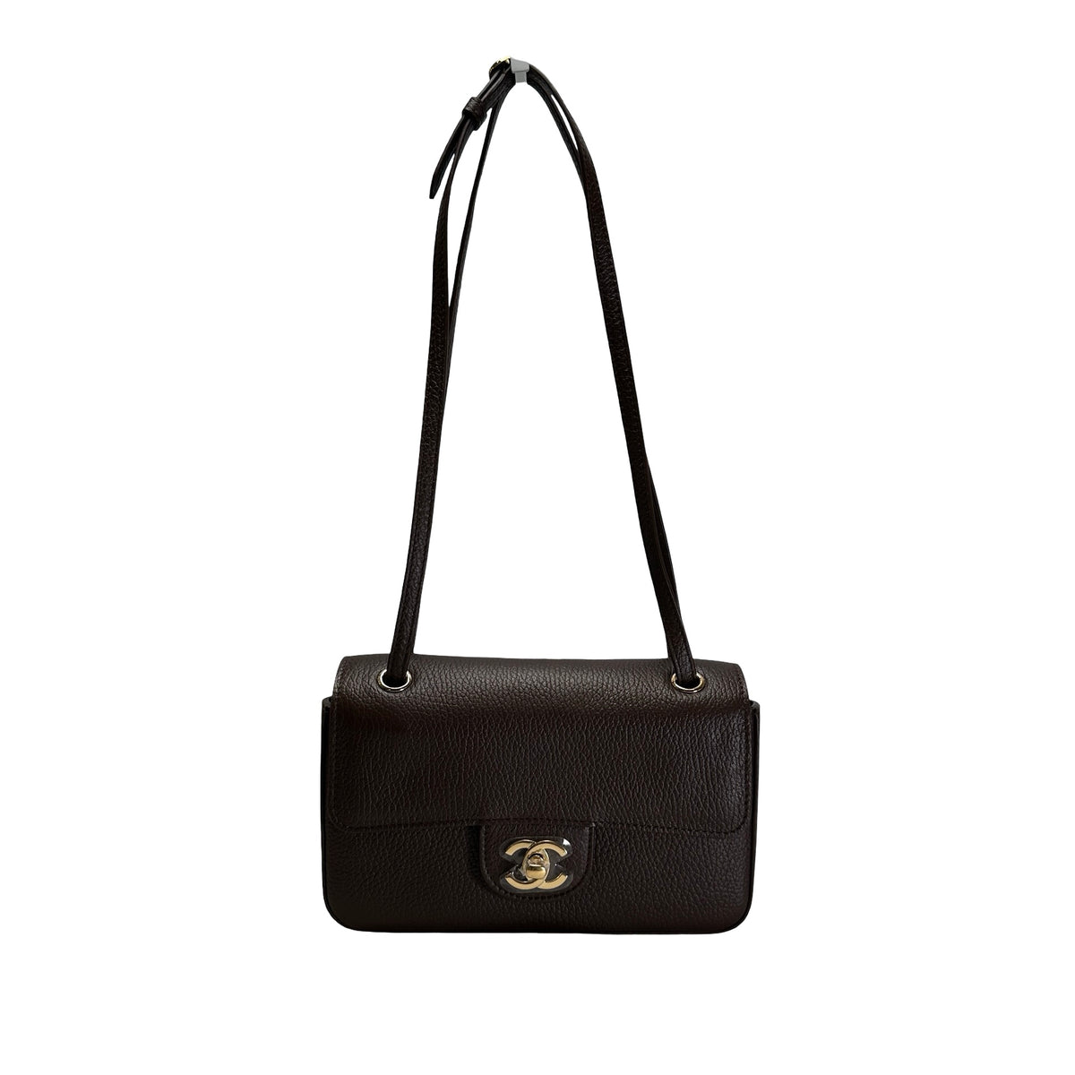 Brand New CHANEL Caviar Leather Mini Flap Bag Shoulder Bag Brown Gold Hardware