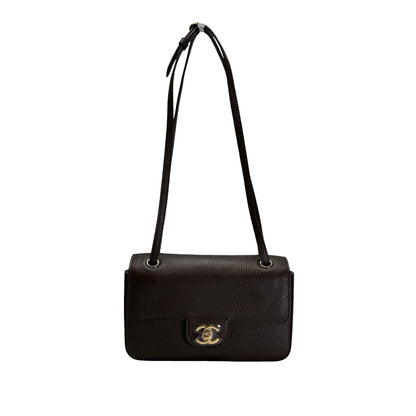 Brand New CHANEL Caviar Leather Mini Flap Bag Shoulder Bag Brown Gold Hardware