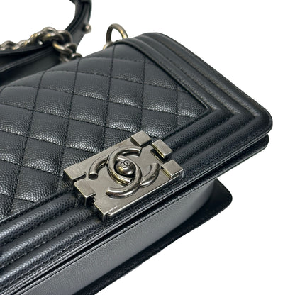 Used CHANEL Quilted Caviar Boy Chain Shoulder Bag Black