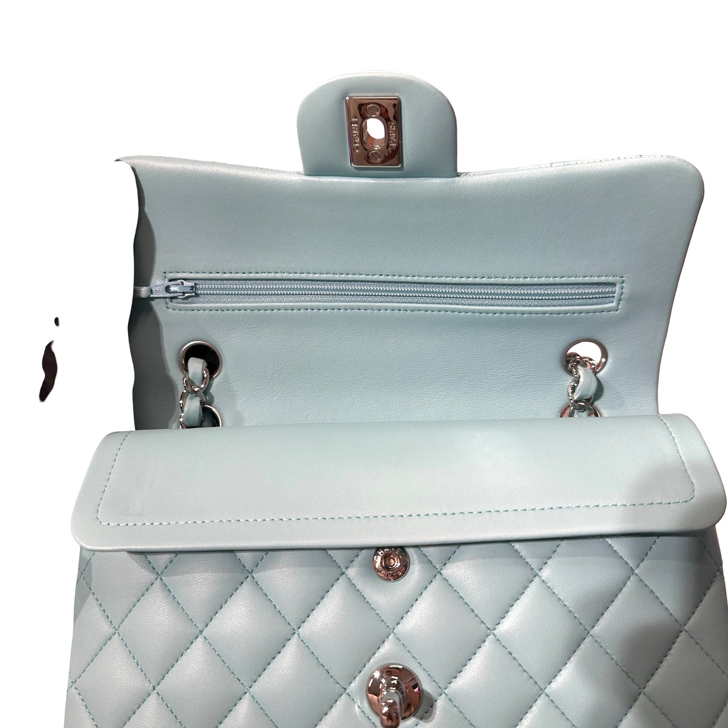Used CHANEL Lambskin Leather CF 23 Shoulder Bag Blue PHW