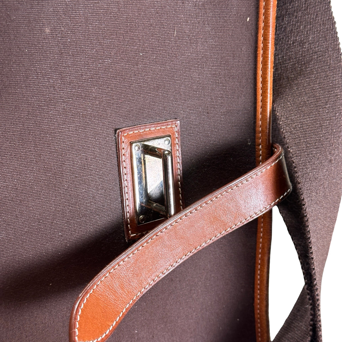 Used HERMES Canvas Leather Barda Shoulder Bag Brown