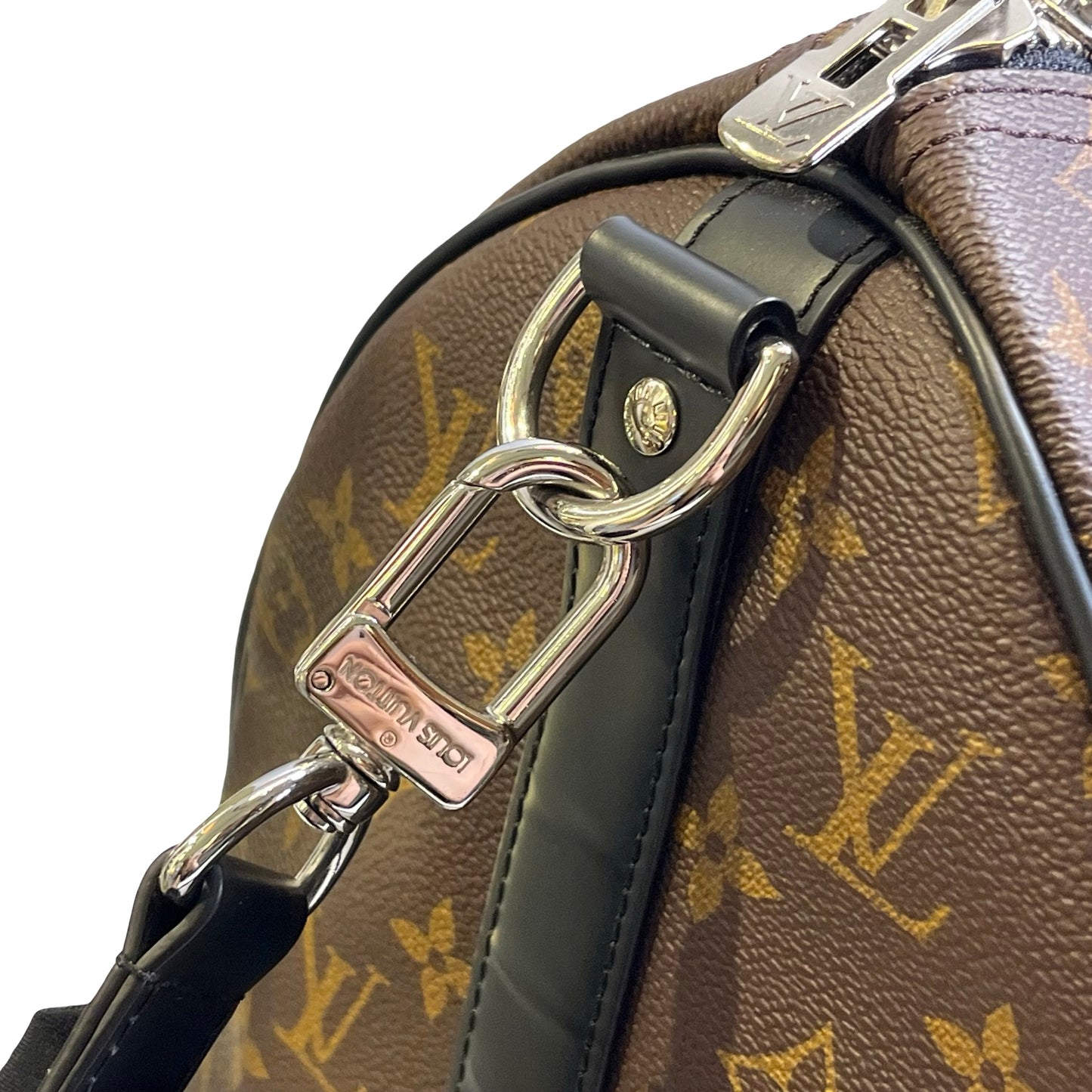 Used LOUIS VUITTON Monogram Macassar Keepall Bandouliere Travel Bag Brown Black