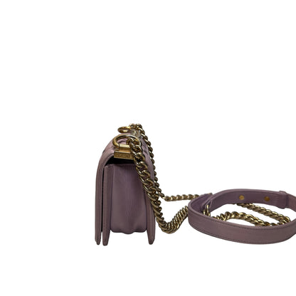 Used CHANEL Braided Lambskin Boy Chain Shoulder Bag Lilac Gold