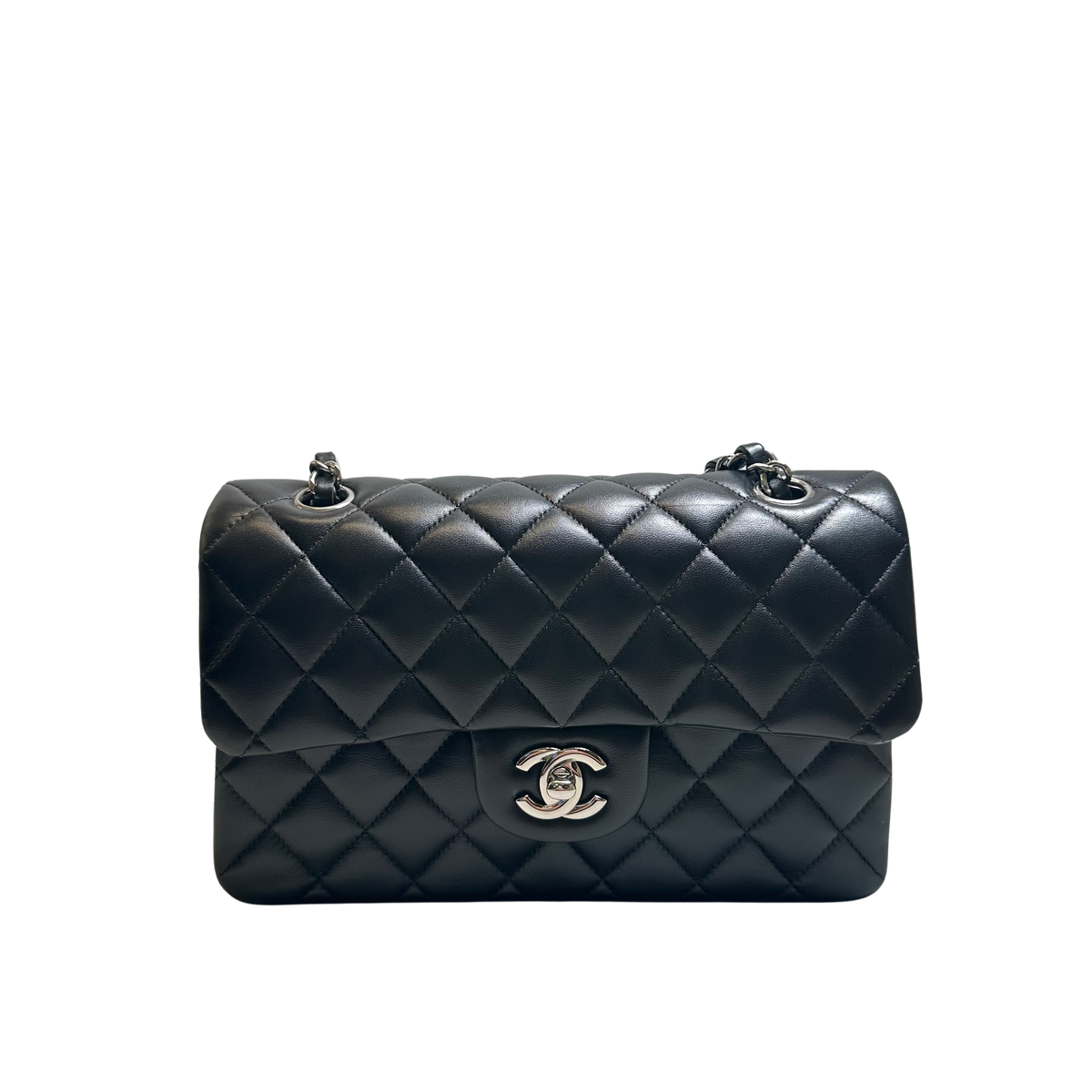 Used CHANEL Quilted Lambskin Classic Flap Chain Shoulder Bag Black Silver
