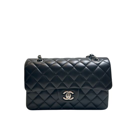 Used CHANEL Quilted Lambskin Classic Flap Chain Shoulder Bag Black Silver