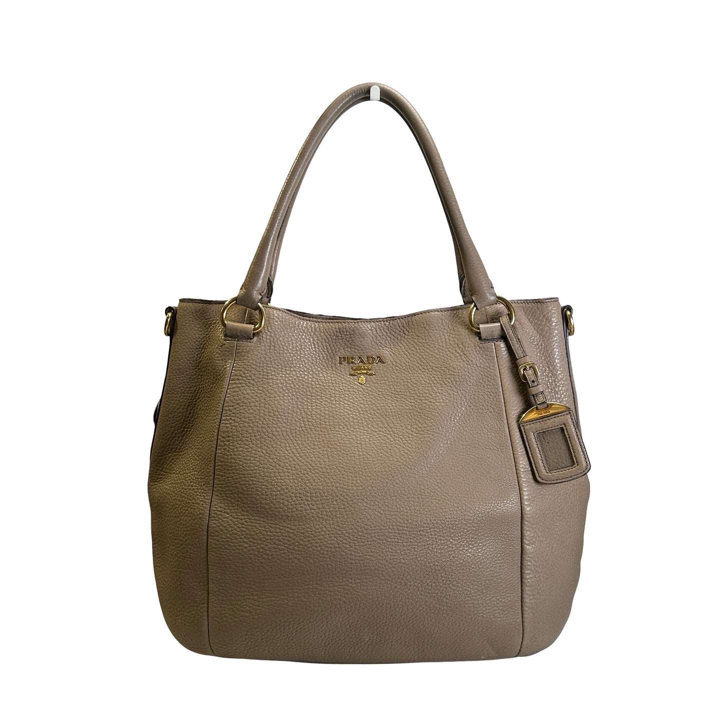 Used PRADA Vitello Phenix Leather Vitello Phenix Shopping Tote Handbag Argilla Grey Taupe