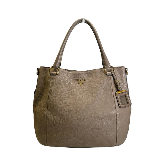 Used PRADA Vitello Phenix Leather Vitello Phenix Shopping Tote Handbag Argilla Grey Taupe