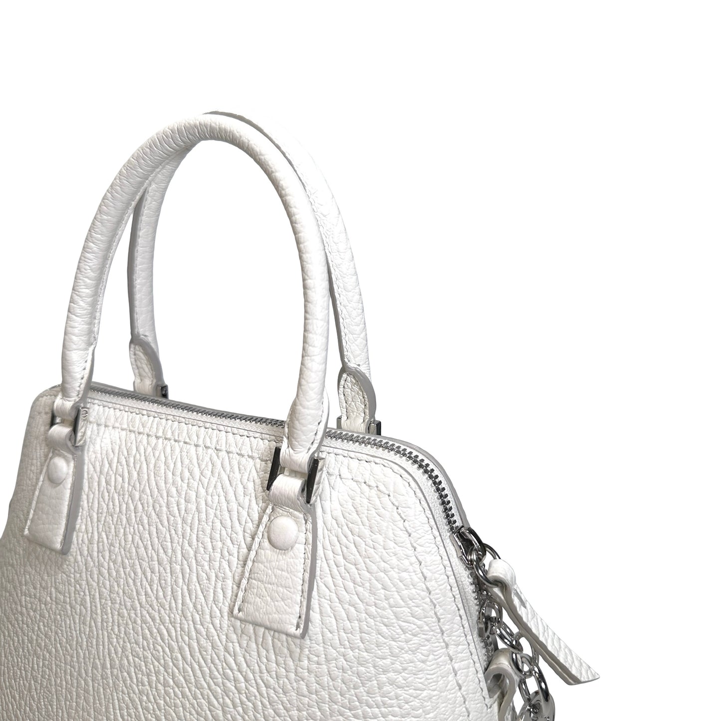 Used MAISON MARGIELA Textured Leather 5AC Classique Mini Bag Handbag White PHW