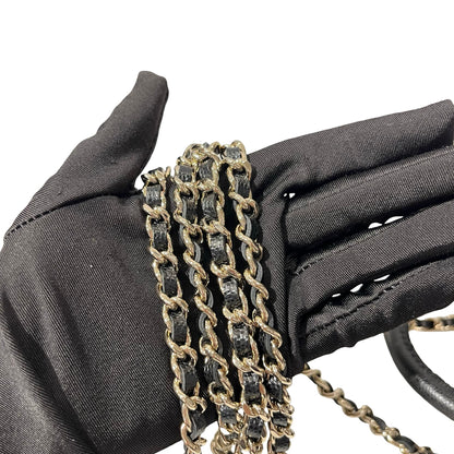 Used CHANEL Calfskin Leather Nano Coco Handle Shoulder Bag Black GHW