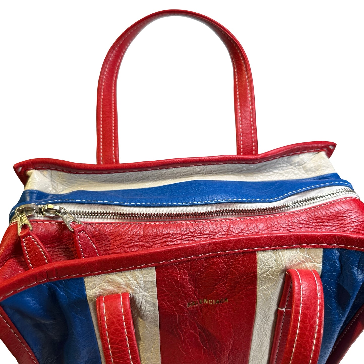 Used BALENCIAGA Leather Bazar Shopper Tote Bag Red White Blue