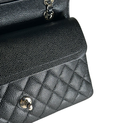 Used CHANEL Caviar Quilted Classic Flap Shoulder Bag Black Silver