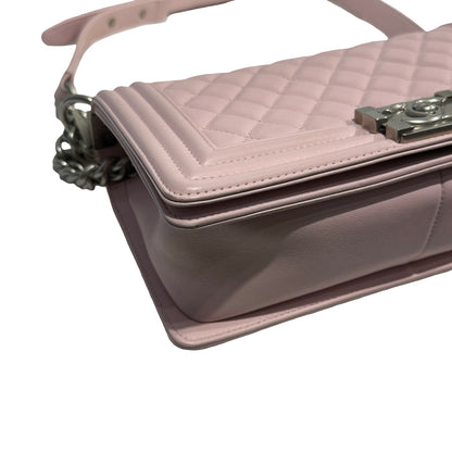 Used CHANEL Quilted Lambskin Boy Chanel Shoulder Bag Light Pink PHW