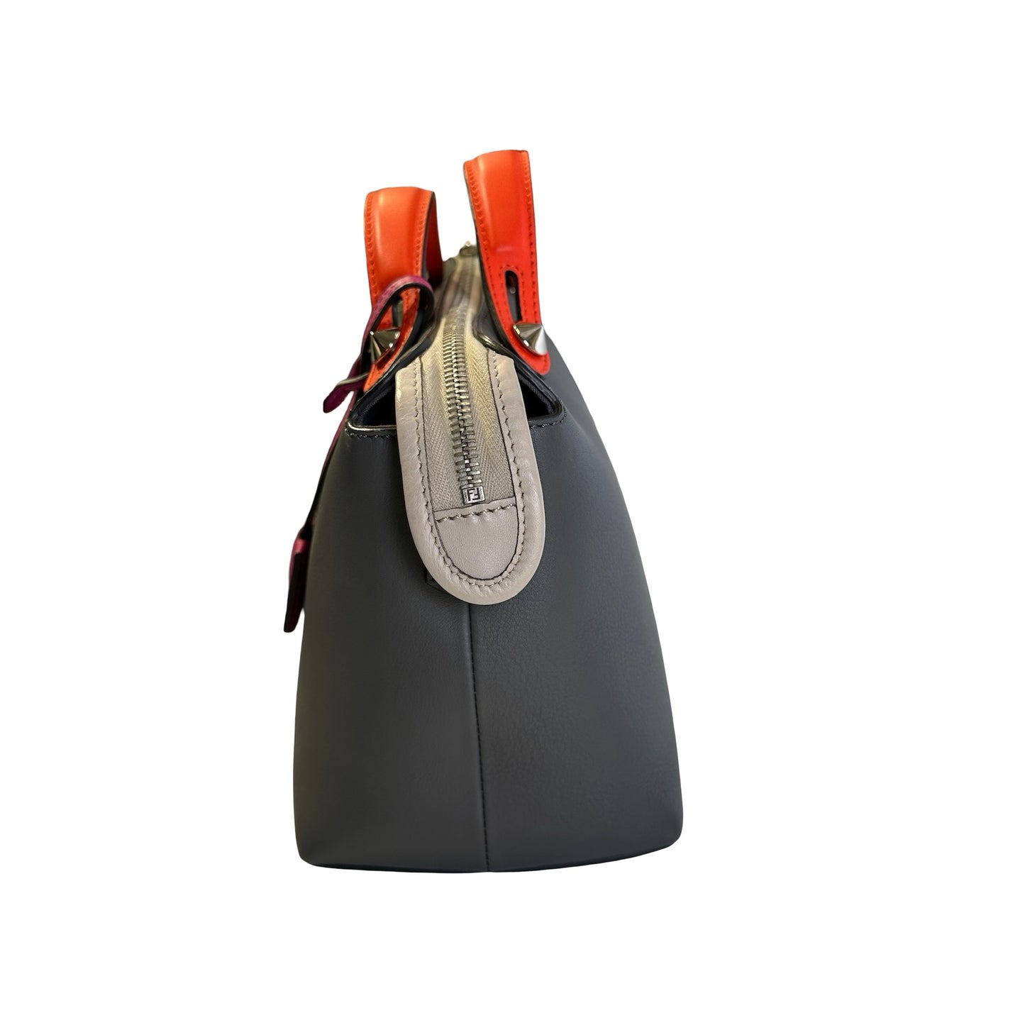 Used FENDI Leather By The Way Handbag Grey Orange Pink