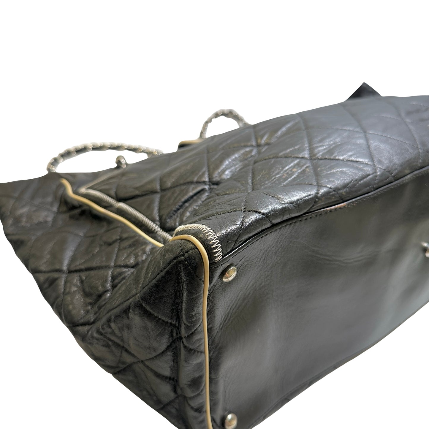 Used CHANEL Quilted Leather Quilted Tote Tote Bag Black Silver