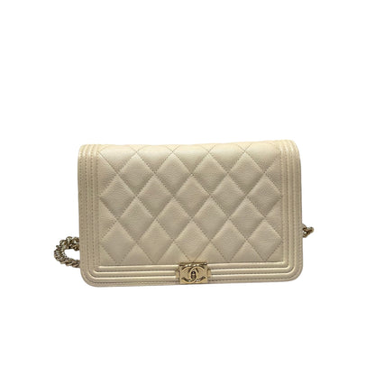 Used Chanel Caviar Leather WOC Shoulder Bag White PHW