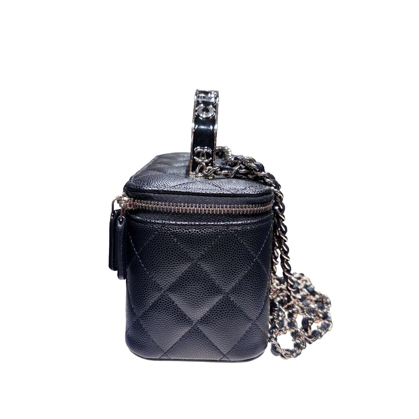 New CHANEL Vanity Case With Handle Clutch Black PHW