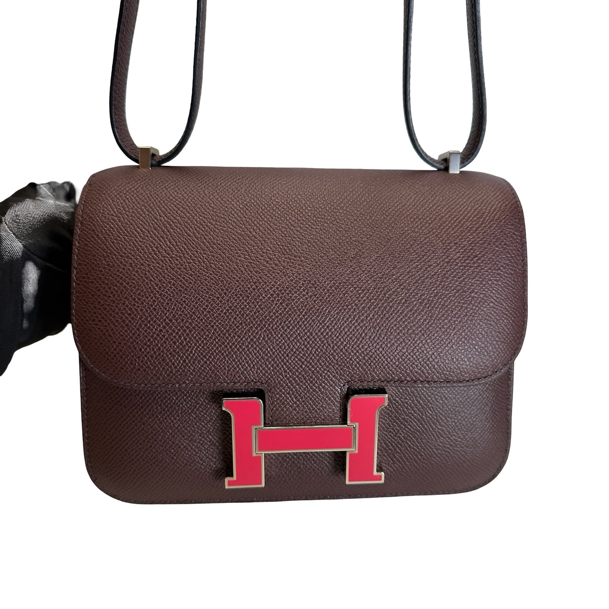 Used HERMES Epsom Mini Constance Crossbody Bag Rouge