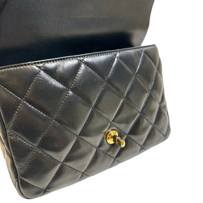 Used CHANEL Quilted Lambskin Top Handle Flap Bag Handbag Black