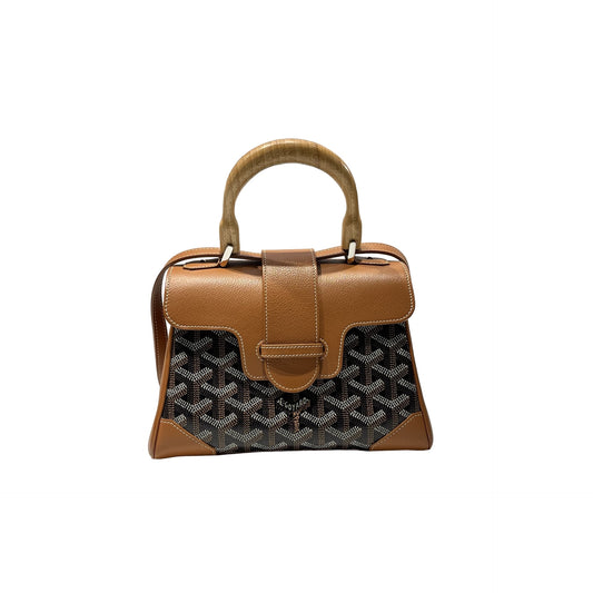 Used Goyard Calfskin Leather Saigon Cross Body Bag Brown