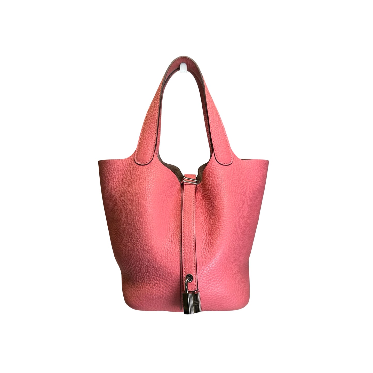Used HERMES Leather Solid color Picotin 18 Bucket Bag Pink Silver