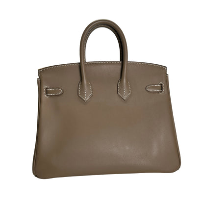 Used HERMES Swift Leather Birkin 25 Handbag Etoupe PHW