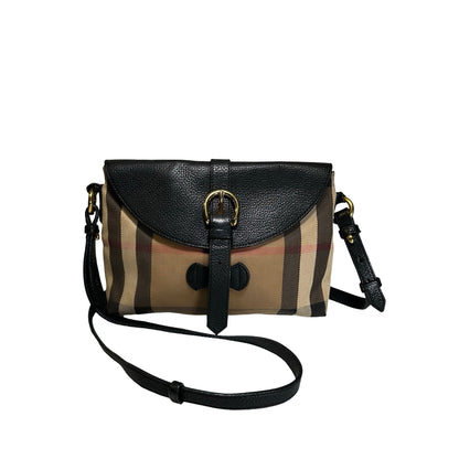 Used BURBERRY Haymarket Check Leather Haymarket Check Crossbody Crossbody Bag Beige Black Red Gold