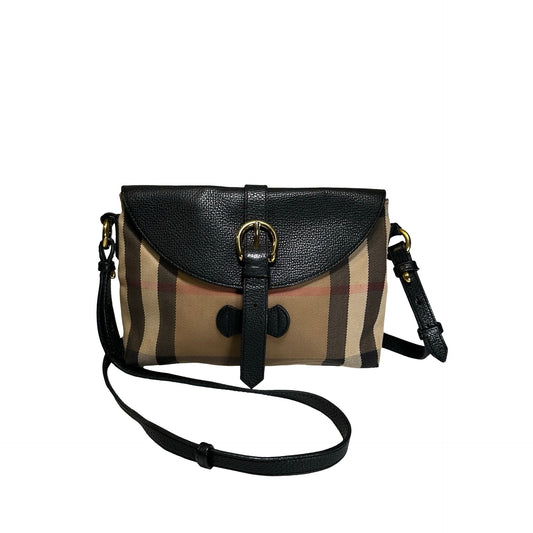 Used BURBERRY Haymarket Check Leather Haymarket Check Crossbody Crossbody Bag Beige Black Red Gold