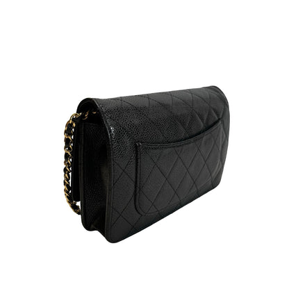 Used CHANEL Caviar Quilted Wallet on chain Wallet on chain Black Gold