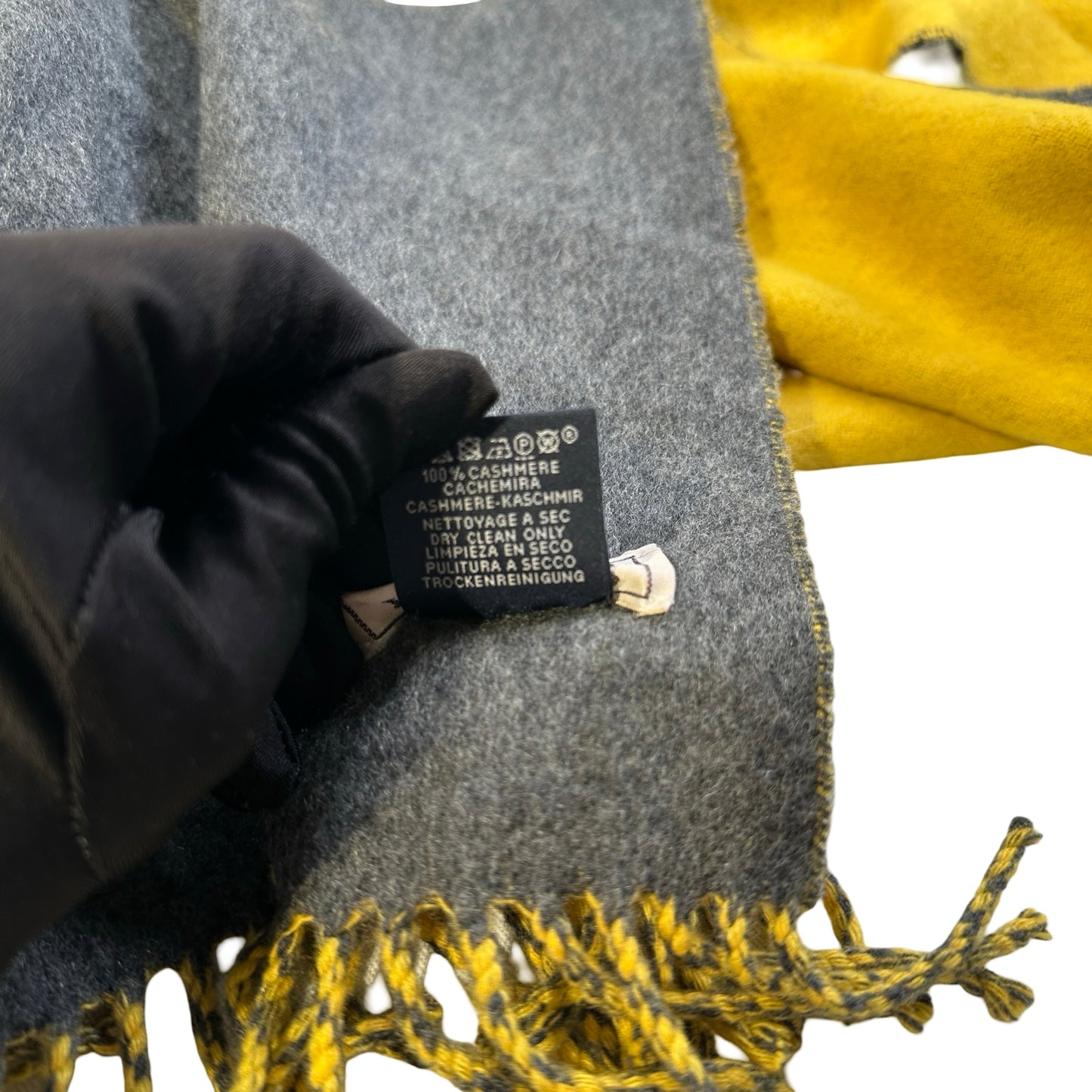 Used HERMES Solid Cashmere Muffler Scarf Yellow