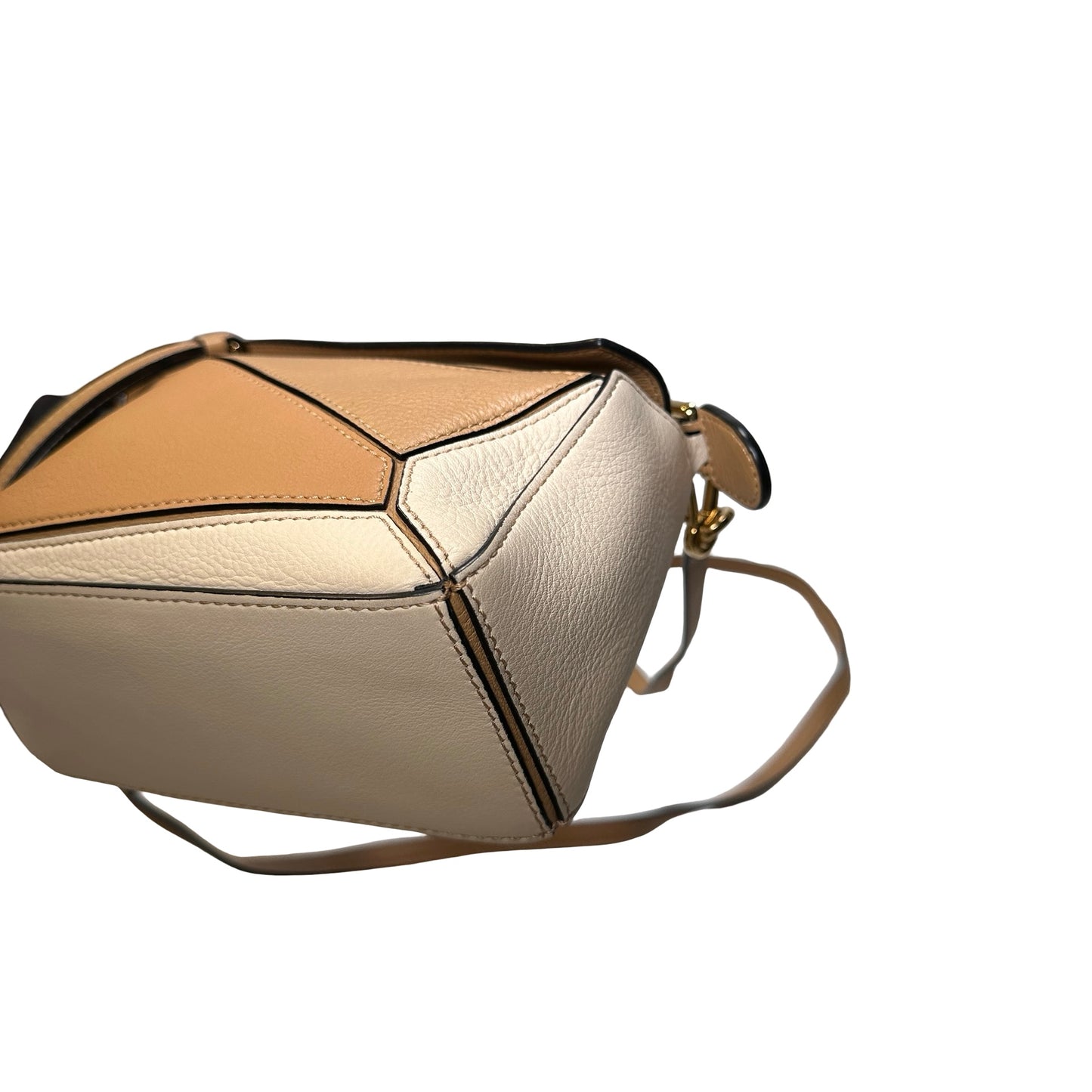 Used LOEWE Calfskin Leather MINI PUZZLE Cross Body Bag Beige Brown