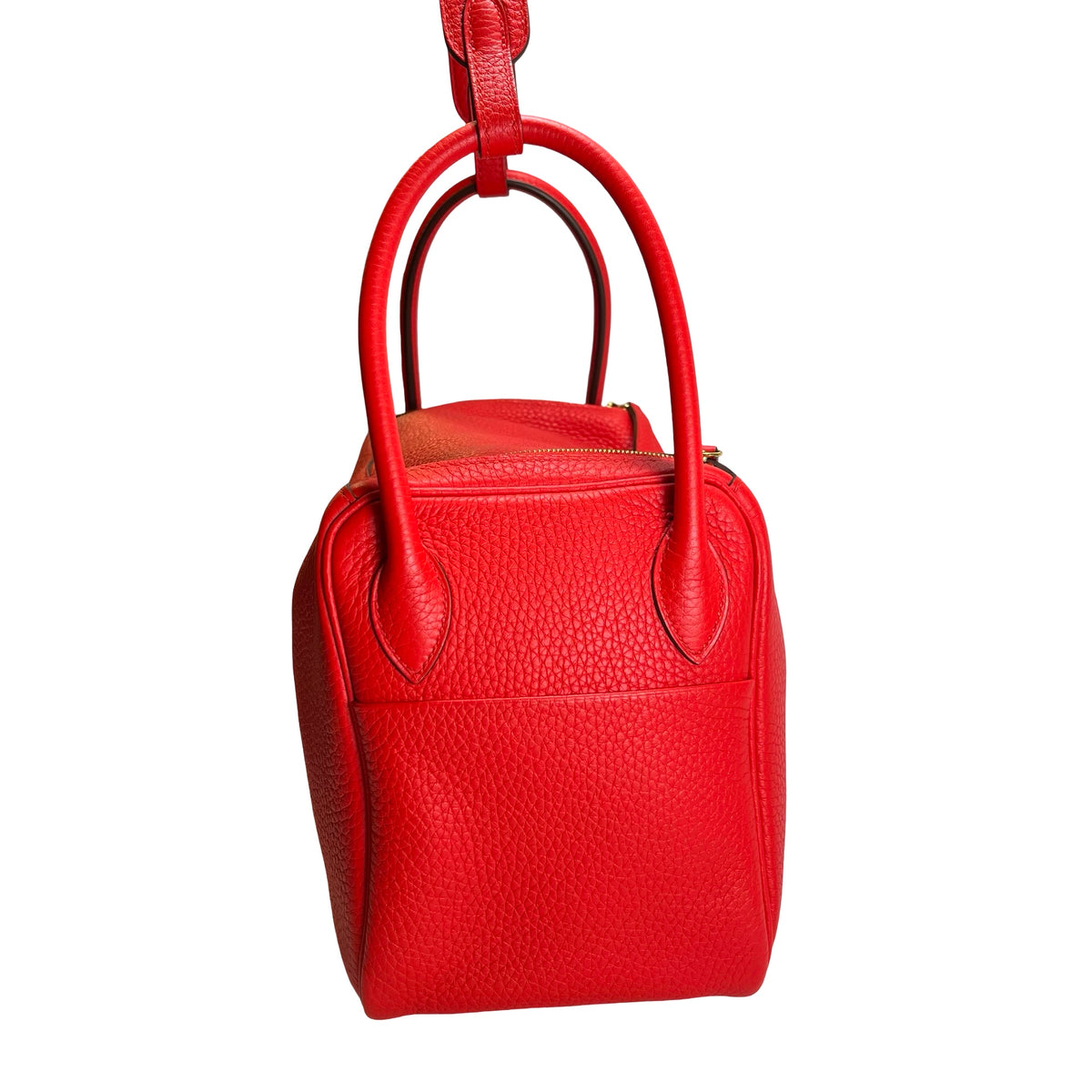 Used HERMES Clemence Lindy Handbag Red