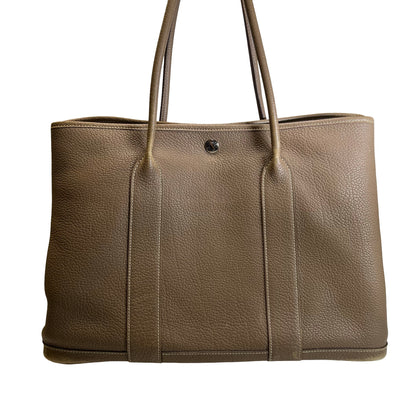 Used HERMES Negonda Leather Garden Party Tote Bag Etoupe