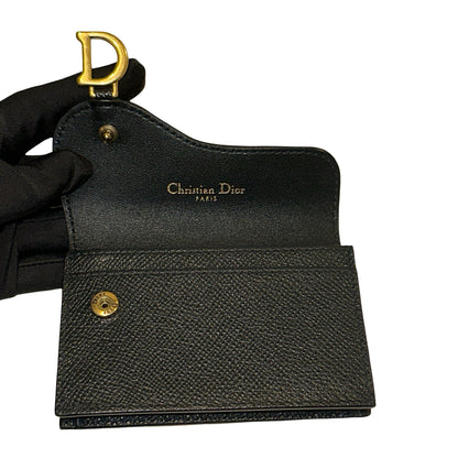 Used DIOR Goatskin Saddle Flap Card Holder Black GHW