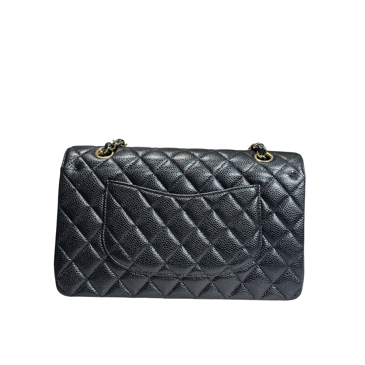 Used CHANEL Caviar Leather Classic Flap Medium Chain Shoulder Bag Black PHW