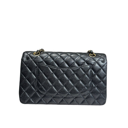 Used CHANEL Caviar Leather Classic Flap Medium Chain Shoulder Bag Black PHW