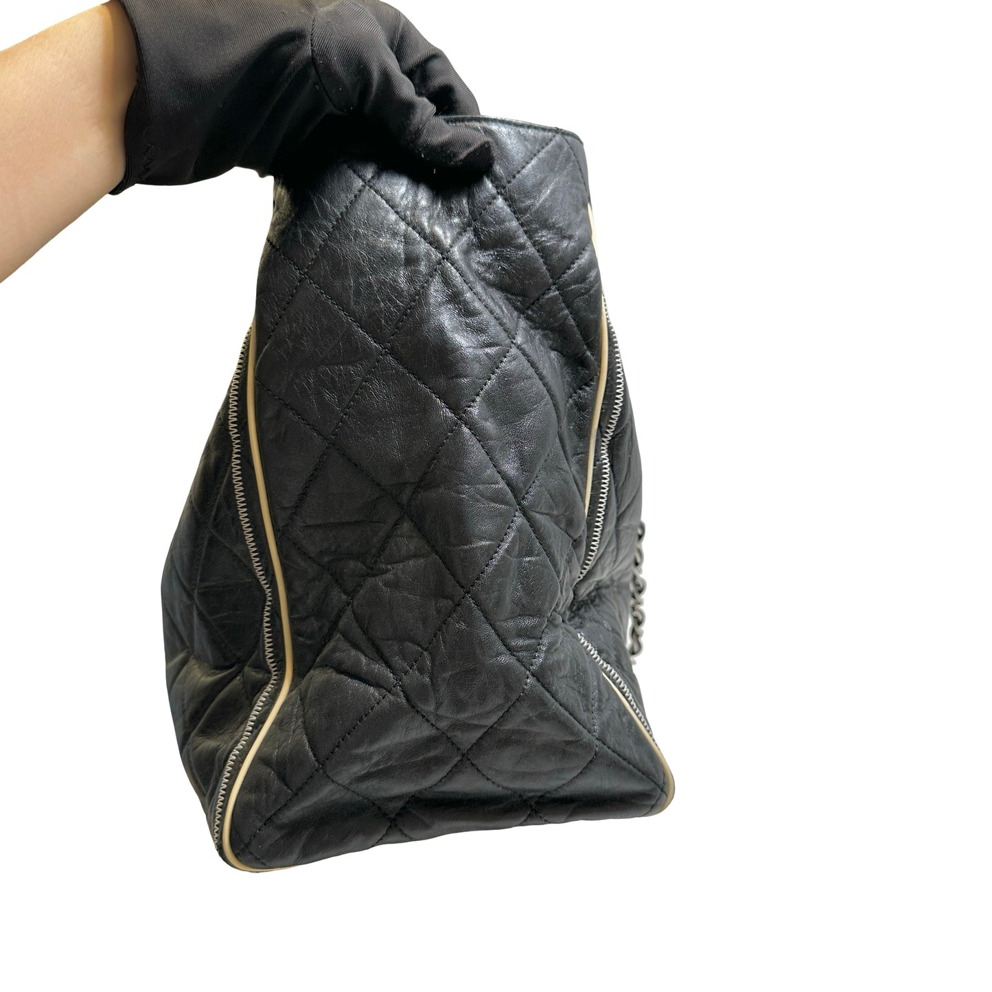 Used CHANEL Quilted Leather Quilted Tote Tote Bag Black Silver