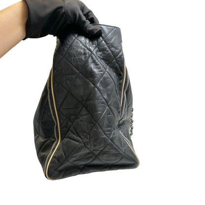 Used CHANEL Quilted Leather Quilted Tote Tote Bag Black Silver