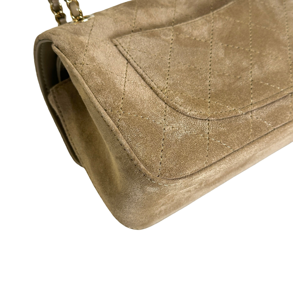 Brand New CHANEL Suede Classic Flap Shoulder Bag Beige GHW