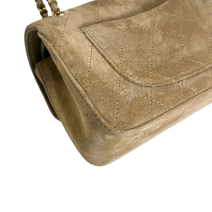 Brand New CHANEL Suede Classic Flap Shoulder Bag Beige GHW