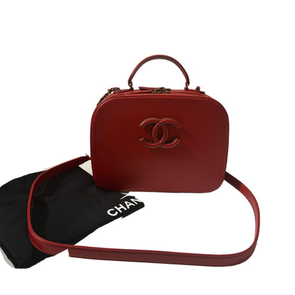 Used CHANEL Calfskin Leather Camera Bag Red GHW