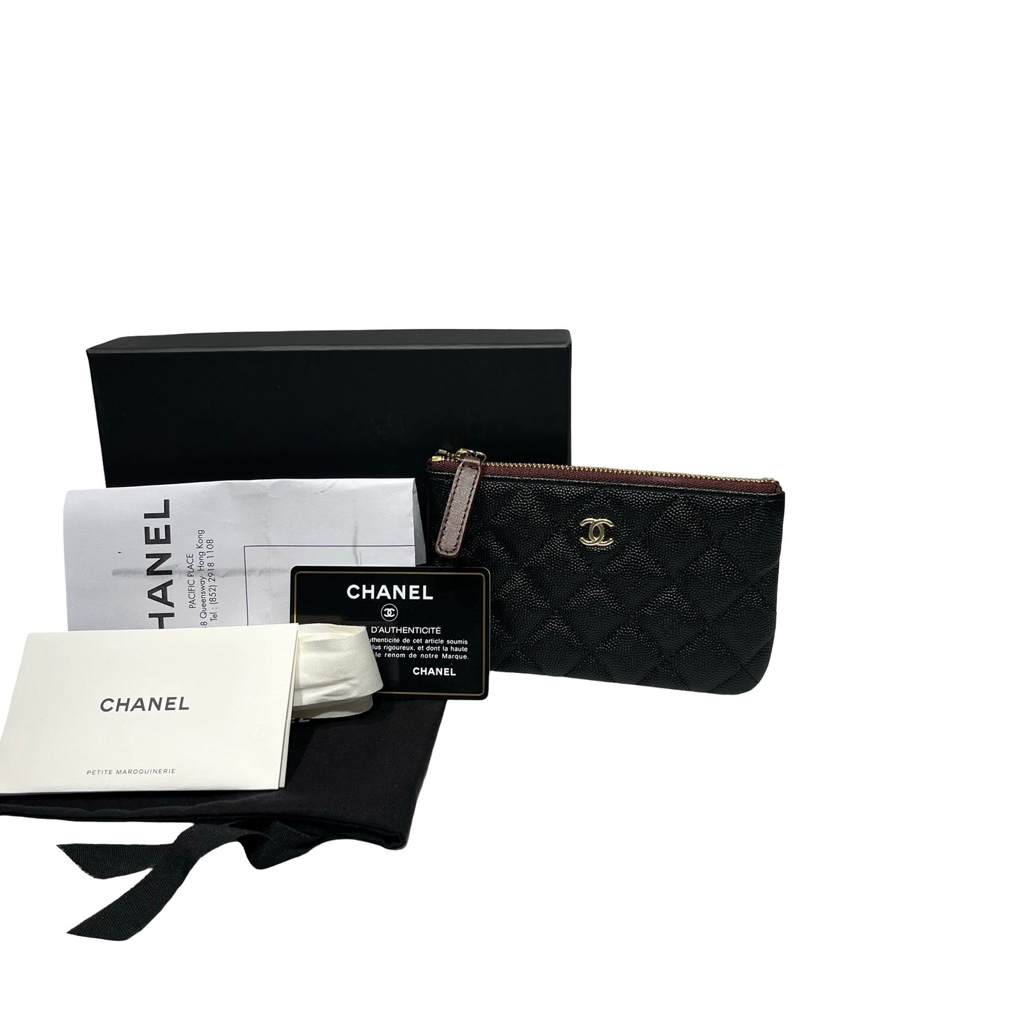 Unused CHANEL Calfskin Leather Pouch Black GHW